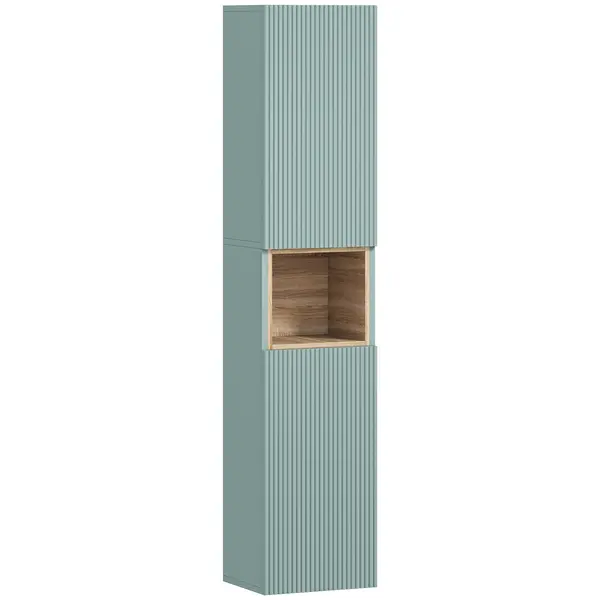 HOMCOM Dulap Înalt pentru Baie Îngust cu Raft Deschis și Rafturi Reglabile 2 Uși Canelate 30x24x140 cm Verde | Aosom Romania