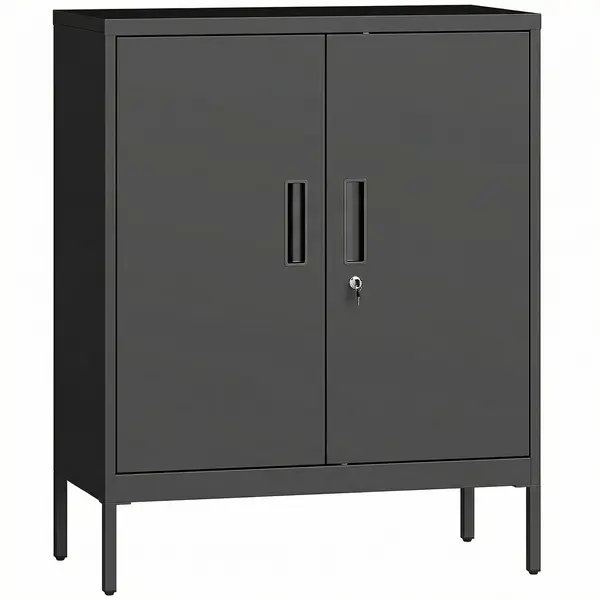 HOMCOM Dulap metalic pentru birou, 80 x 40 x 100 cm, mobilier de depozitare, încuietoare, 2 uși și 2 rafturi reglabile, negru | Aosom Romania