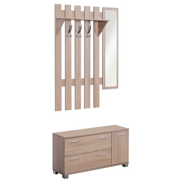 HOMCOM Dulap Pantofi 3 in 1, cu Cuier si Oglinda, Sertare Spațioase, Scaun Rezistent, 90x24x116 cm | Aosom Romania
