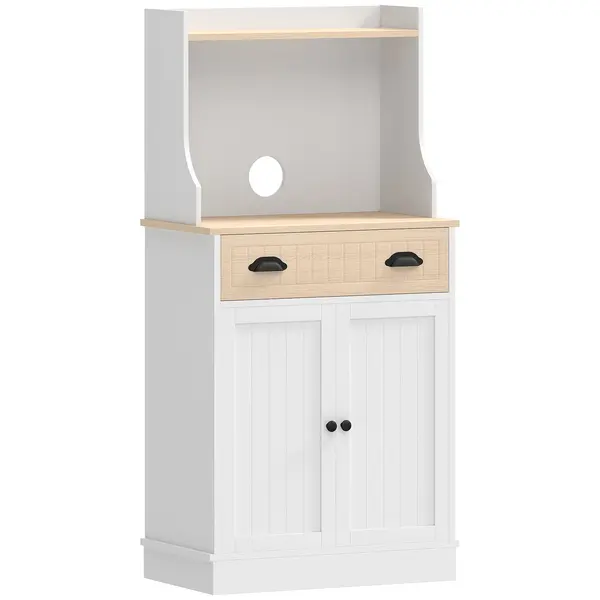 HOMCOM Dulap pentru cuptor cu microunde pentru bucătărie cu spațiu deschis 1 sertar și dulap cu 2 uși 61 x 35 x 125,4 cm stejar | Aosom Romania