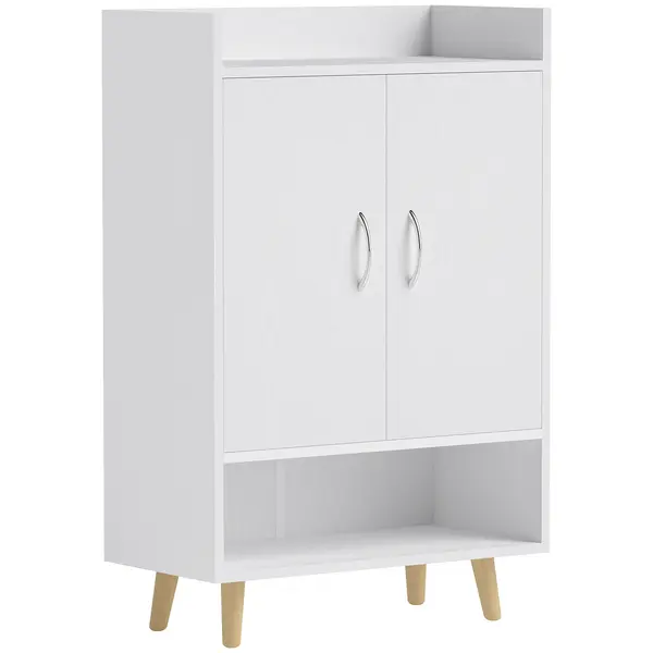HOMCOM Dulap pentru încălțăminte, raft cu uși și polițe, pentru hol, comodă modernă pentru pantofi, suporturi pentru pantofi, 60 x 30 x 92 cm, Alb | Aosom Romania