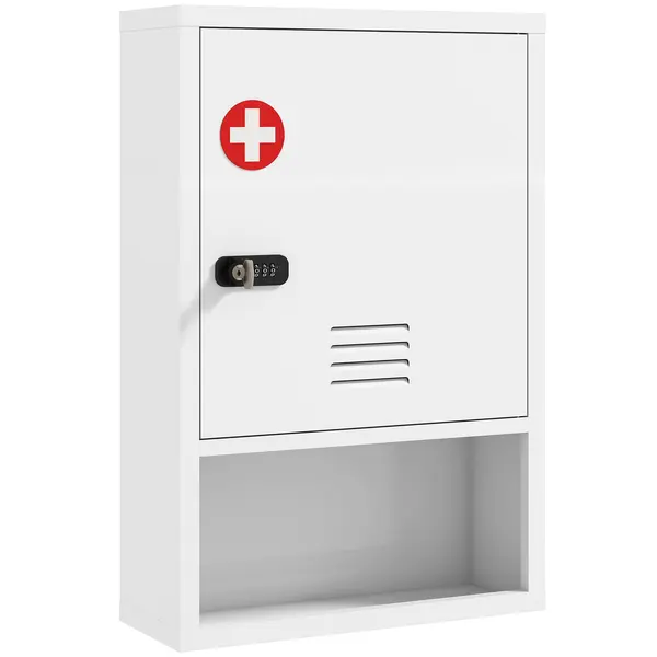 HOMCOM Dulap pentru medicamente pentru montaj pe perete cu încuietoare cu cifru și cheie, 3-stadii, încuiabil, Alb | Aosom Romania