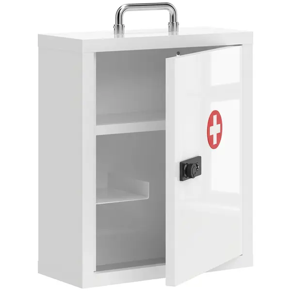 HOMCOM Dulap pentru medicamente pentru montare pe perete cu încuietoare cu cifru, 3 niveluri, dulap încuiabil pentru prim-ajutor din oțel, Alb | Aosom Romania