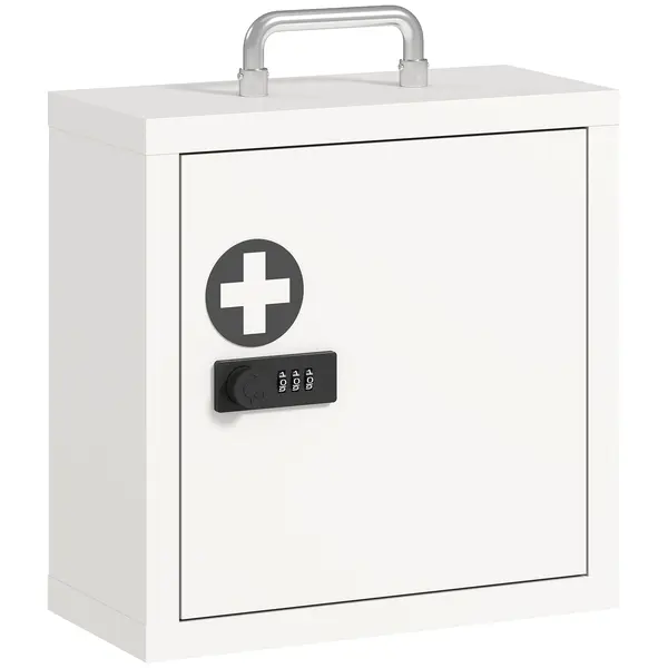 HOMCOM Dulap pentru medicamente pentru montare pe perete cu încuietoare cu cifre, dulap pentru prim-ajutor în 2 niveluri din oțel inoxidabil, Alb | Aosom Romania