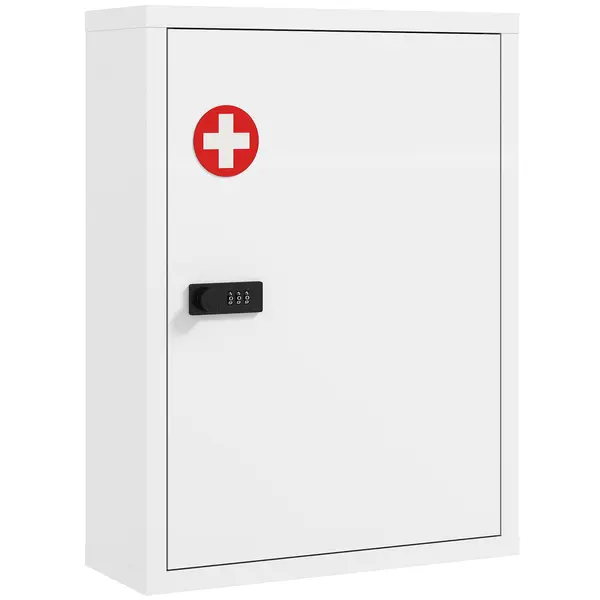 HOMCOM Dulap pentru medicamente pentru montare pe perete, dulap de baie cu încuietoare cu cifru, ușă și compartimente, Alb | Aosom Romania