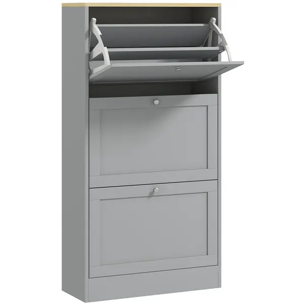 HOMCOM Dulap pentru pantofi 18 perechi, dulap cu 3 sertare abatabile, polițe reglabile, 60x23,5x115cm, gri | Aosom Romania