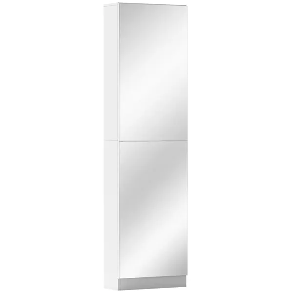HOMCOM Dulap pentru Pantofi cu Oglindă, Uși Reversibile cu 5 Rafturi din Material Textil, 50 x 20 x 180 cm, Alb | Aosom Romania