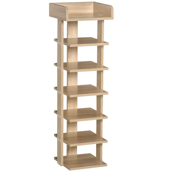 HOMCOM Dulap pentru pantofi din Lemn pentru Hol, Raft pentru 6 Pantofi cu Spatiu de depozitare, 32x30x104cm, stejar | Aosom Romania