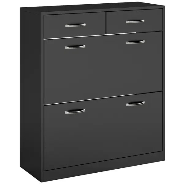 HOMCOM Dulap pentru Pantofi Modern cu 2 Rafturi Regabile și 2 Sertare din Lemn Negru | Aosom Romania