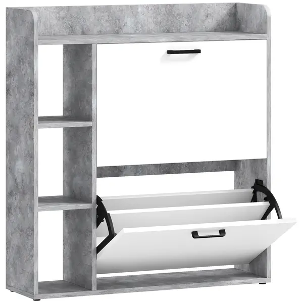 HOMCOM Dulap pentru pantofi slim cu 2 sertare rabatabile, Capacitate 15 perechi de pantofi, 83x24x90.5 cm, Gri | Aosom Romania