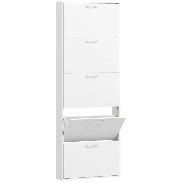 HOMCOM Dulap pentru Pantofi Subțire cu 5 Uși 65x17x180,5 cm în Lemn Alb | Aosom Romania