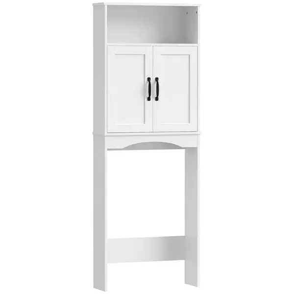 HOMCOM Dulap peste WC Mobilier de baie cu 2 uși cu închidere silențioasă Raft deschis 64x21x173,5 cm Alb | Aosom Romania