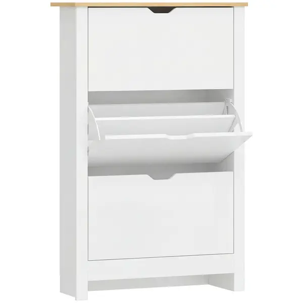 HOMCOM Dulap Slim pentru 18 Pantofi, 3 Sertare cu 2 Rafturi Reglabile Alb | Aosom Romania