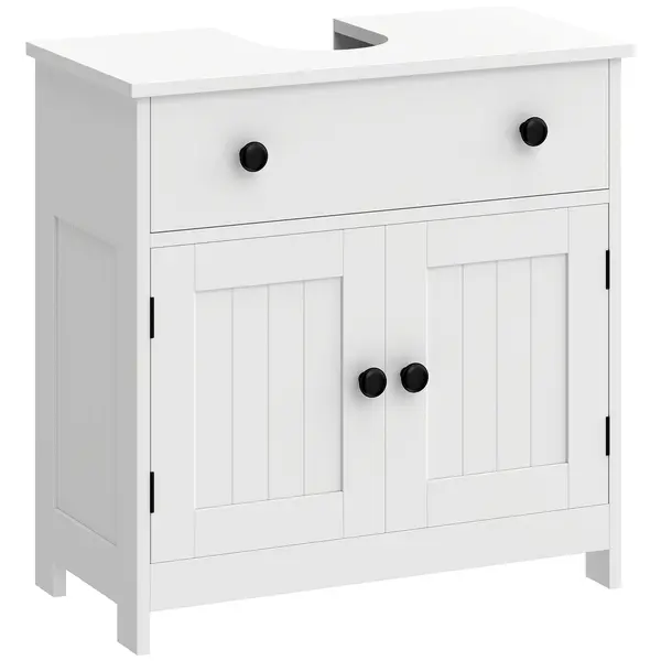 HOMCOM Dulap sub chiuvetă pentru baie, mobilier modern pe picior cu balamale cu închidere amortizată, sertar, 2 uși, alb | Aosom Romania