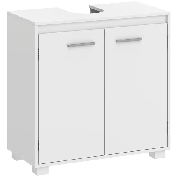 HOMCOM Dulap sub lavoar, mobilier modern independent pentru baie cu decupaj în formă de U, raft reglabil, Alb | Aosom Romania