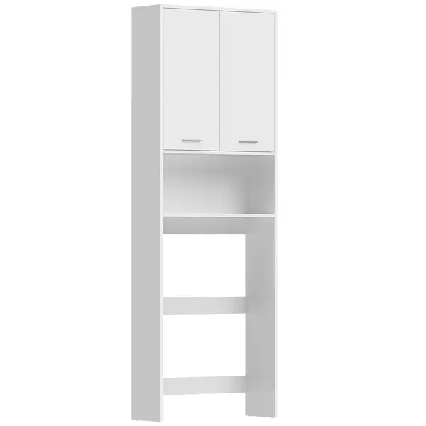 HOMCOM Dulap suprapus pentru mașina de spălat, dulap înalt de baie cu 2 uși și compartiment deschis, 66 x 24 x 191 cm, Alb | Aosom Romania
