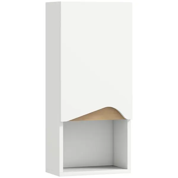 HOMCOM Dulap Suspendat pentru Baie cu Raft Deschis și Dulăpior Soft Close, Dulap cu Poliță Reglabilă, Spațiu de Depozitare Pe Perete, 30x17x67 cm, Alb și Lemn Natural | Aosom Romania