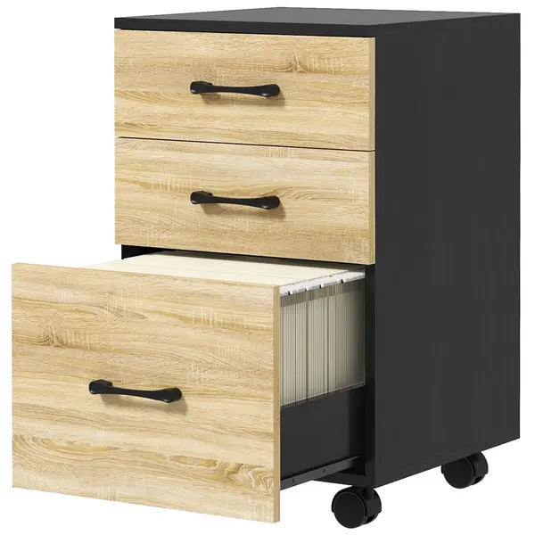 HOMCOM Dulap Vertical pentru Fișiere cu 3 Sertare, Dulap Mobil cu Roți și Bară Suspendată Reglabilă, 40x42x65 cm, Negru | Aosom Romania