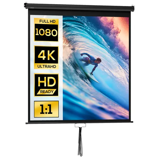 HOMCOM Ecran de proiecție TV și Home Cinema de 85 de inci video proiector 1:1 4K HD, 146L x 146Î cm | Aosom Romania