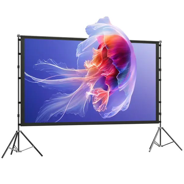 HOMCOM Ecran pentru Proiector de 100" 4K/8K HD, Format 16:9 cu 2 Trepiede Pliabile, Proiecție dublă, Unghi Larg de 160°, pentru Acasă, Cinema, Exterior, Alb | Aosom Romania