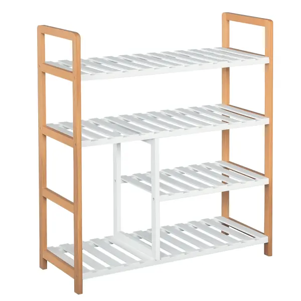 HOMCOM Etagère à Chaussures - etajeră de depozitare - Mobilier Pantofi 4 Nivele Lemn de pin rafturi cu lamele MDF Alb | Aosom Romania
