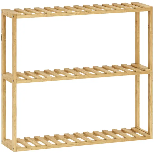 HOMCOM Etajeră din bambus ajustabilă, etajeră de baie cu 3 niveluri, 60 x 15 x 54 cm, efect de lemn natural | Aosom Romania