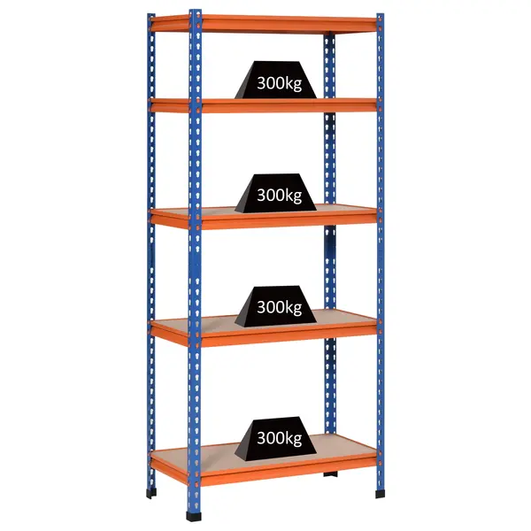 HOMCOM Etajera din metal pentru garaj 5 nivele capacitate 1500 kg 80 x 40 x 182 cm albastru portocaliu | Aosom Romania