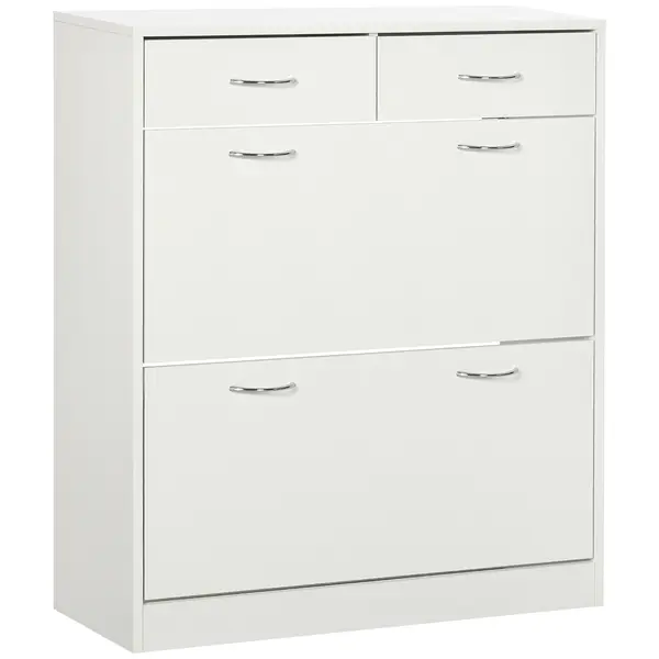 HOMCOM Etajeră pentru Pantofi, 12 Perechi, cu 2 Rafturi Interioare Reglabile și 2 Sertare, din Lemn, 80x30x91.5 cm, Alb | Aosom Romania