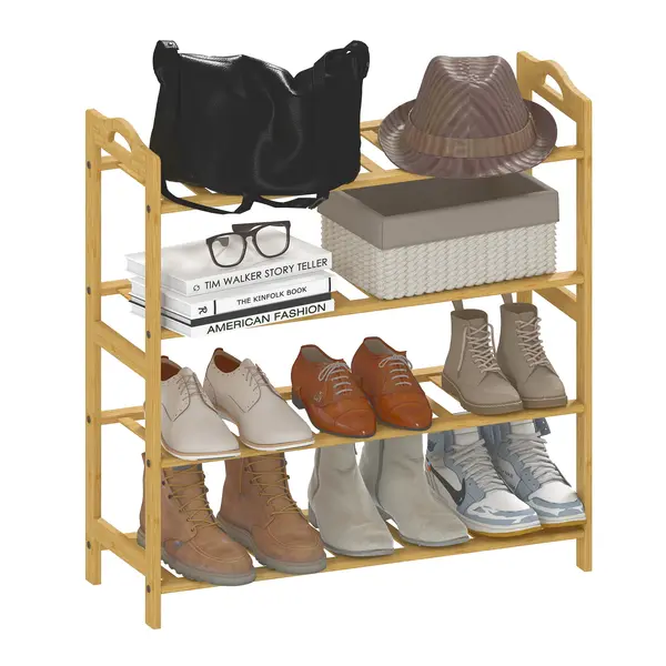 HOMCOM Etajeră pentru pantofi din bambus cu 4 nivele, suport pentru 12 perechi, 67,5 x 24,7 x 72 cm, efect lemn natural | Aosom Romania