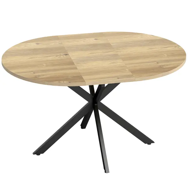 HOMCOM Extendable Dining Table for 4-6, 100-135 cm Industrial Kitchen Table with Butterfly Leaf and X-Shape Base, Round to Oval for Dining Room, Living Room, Natural Wood Finish | Aosom Romania