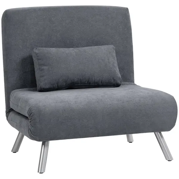 HOMCOM Fotoliu cu functie de pat, design 2-in-1, fotoliu de dormit, pat de oaspeti, husa material, cu perna, Gri inchis | Aosom Romania