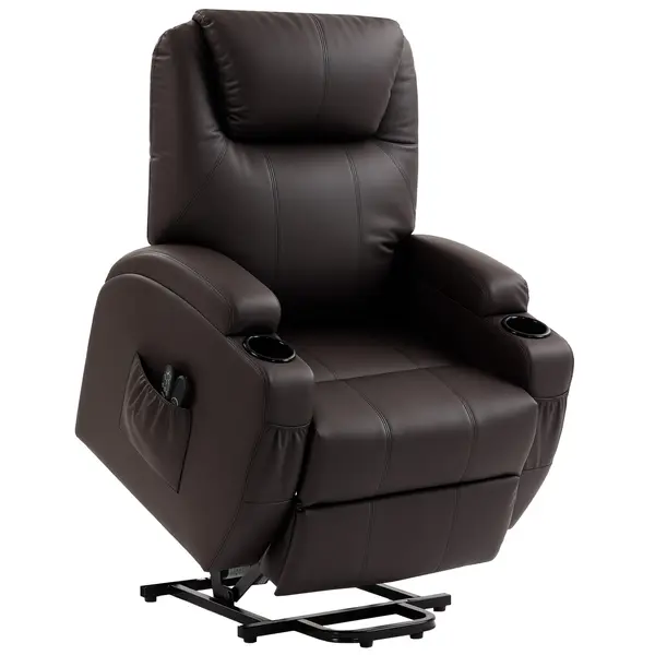 HOMCOM Fotoliu cu funcție de ridicare, fotoliu relax cu asistență la ridicare, incl. telecomandă, suport pahare, spătar reglabil, Maro | Aosom Romania