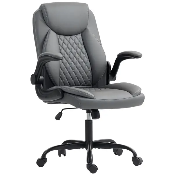 HOMCOM Fotoliu de birou, fotoliu birou ergonomic cu suporturi pentru brațe rabatabile, înălțime reglabilă, funcție de balansare, gri | Aosom Romania