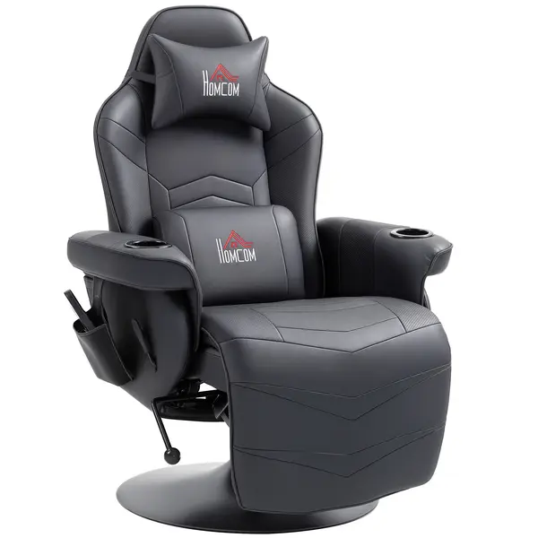 HOMCOM Fotoliu de gaming, Funcție de masaj, Spătar reglabil, Suport pentru picioare, până la 120 kg, Cadru din oțel, Piele ecologică, Negru | Aosom Romania