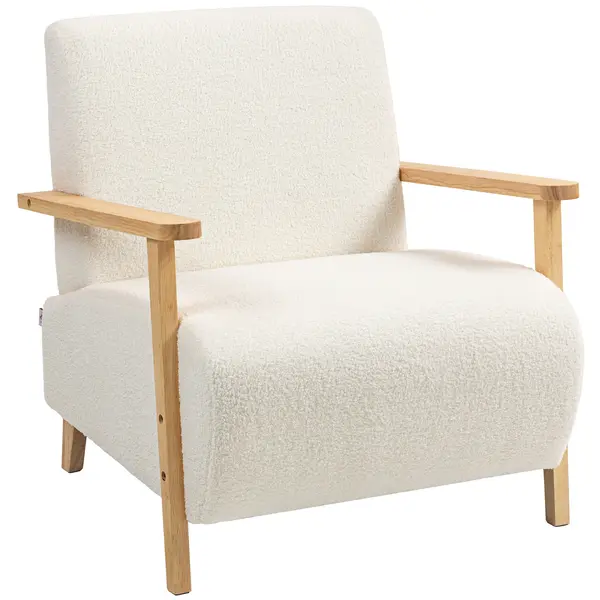 HOMCOM Fotoliu de Living din Material Sherpa și Lemn Stil Nordic, Crem | Aosom Romania