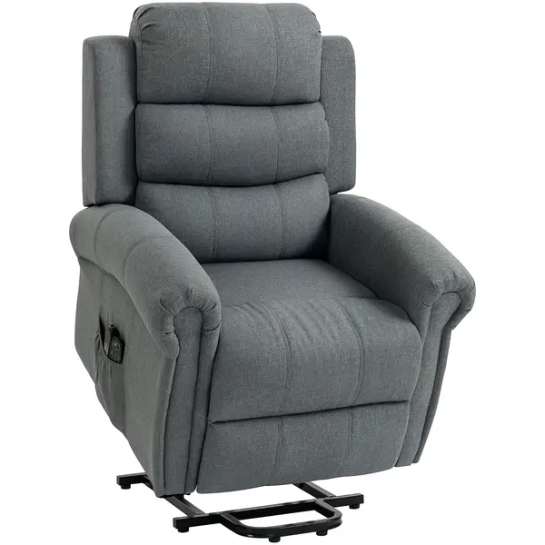 HOMCOM Fotoliu de masaj cu funcție de ridicare, fotoliu relax, cu vibrații, cu funcție de înclinare, aspect in, gri | Aosom Romania