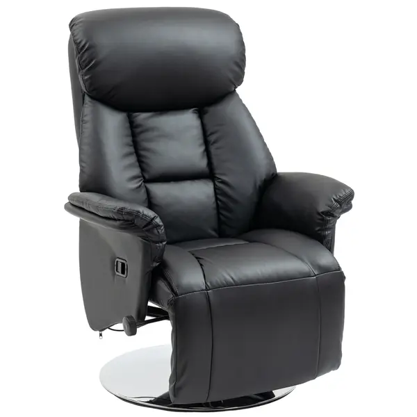 HOMCOM Fotoliu de relaxare rabatabil pivotant suport de picior reglabil, pana la 150 kg, pentru sufragerie, dormitor, negru | Aosom Romania