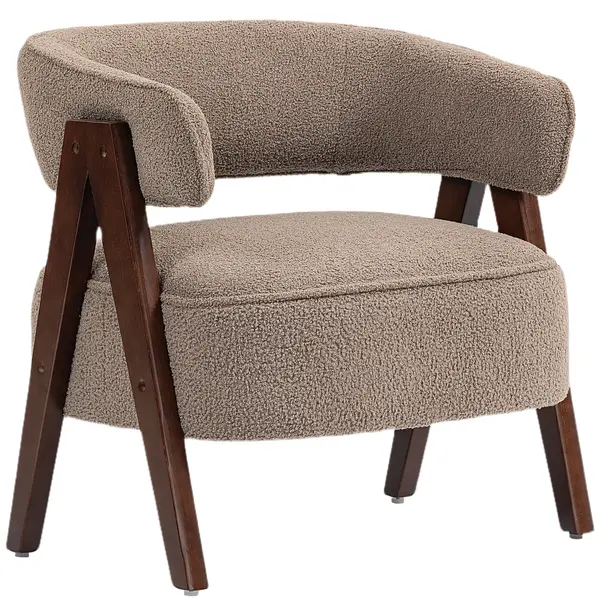 HOMCOM Fotoliu de salon din material bouclé, scaun căptușit, șezut larg, spătar ergonomic, 70 x 64 x 71 cm, maro | Aosom Romania