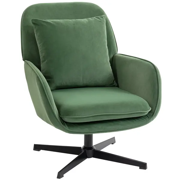 HOMCOM Fotoliu de Salon Rotativ 360° cu Pernă Lombară Detașabilă, Șezut Generos, Fotoliu Tapițat Modern din Catifea cu Cotiere, pentru Living, 73x83.5x85 cm, Verde | Aosom Romania