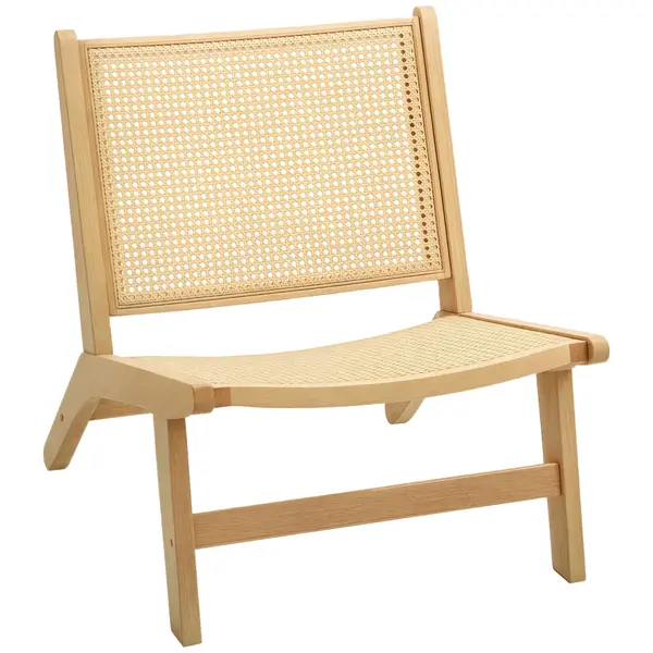 HOMCOM Fotoliu din Răchită, Fotoliu de Lectură, Cadru din Lemn, Design Larg, 64 x 70 x 74 cm, Lemn Natural | Aosom Romania