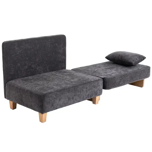 HOMCOM Fotoliu Extensibil cu Perne și Buzunare, 70x70x80cm, Gri Închis | Aosom Romania