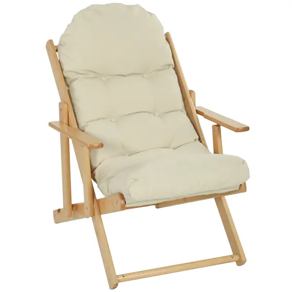 HOMCOM Fotoliu pliant și înclinat din lemn, fotoliu relaxant confortabil cu pernă capitonată groasă | Aosom Romania