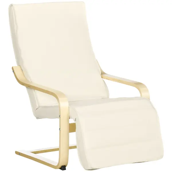 HOMCOM Fotoliu Relax cu Suport pentru Picioare Reglabil în 5 Nivele și Tetieră, 66,5x94x100 cm, Crem | Aosom Romania