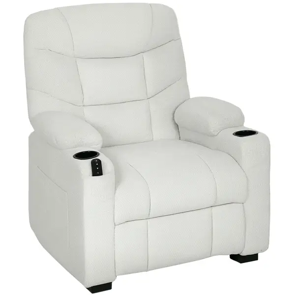 HOMCOM Fotoliu relax electric, fotoliu înclinabil, port USB, suport pentru picioare, suport pahare, 94 x 90 x 105 cm, crem | Aosom Romania