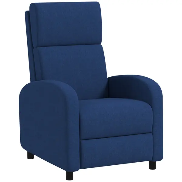 HOMCOM Fotoliu Relax Reclinabil Manual 160° cu Suport pentru Picioare, Fotoliu Reclinabil Tapițat Ergonomic din Material Textil Tip In pentru Dormitor, Birou, Sufragerie, Albastru | Aosom Romania