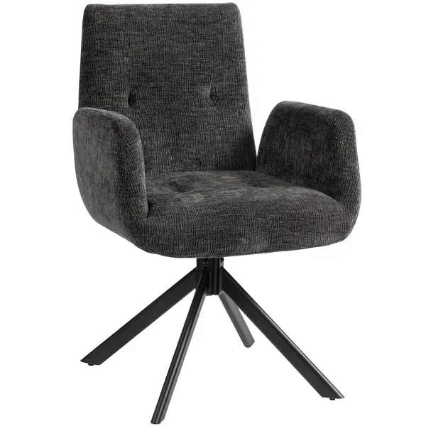 HOMCOM Fotoliu Rotativ pentru Dormitor, Material Textil cu Aspect de In și Picioare Înclinate din Oțel, Negru | Aosom Romania