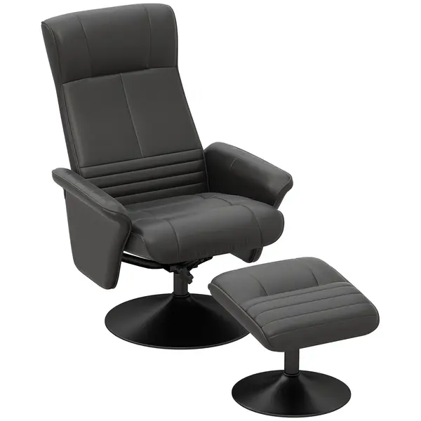 HOMCOM Fotoliu tapițat, fotoliu accent cu taburet, rotativ, ergonomic, aspect microfibră, până la 150 kg, Negru | Aosom Romania
