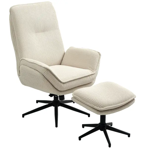 HOMCOM Fotoliu tapițat rotativ cu taburet, fotoliu recliner modern pentru living, dormitor, birou de acasă, Bej | Aosom Romania