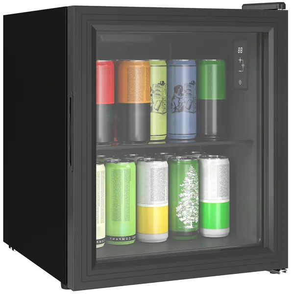 HOMCOM Frigider 46L, 59 Cutii, Ușă din Sticlă, Raft Temperat, LED, Touchscreen, pentru Bucătărie Birou Dormitor Bar, Negru | Aosom Romania