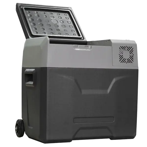 HOMCOM Frigider Auto de 50L cu Panou Touch, Mâner și 2 Roți, 58.6x37.8x54.5 cm, Gri | Aosom Romania